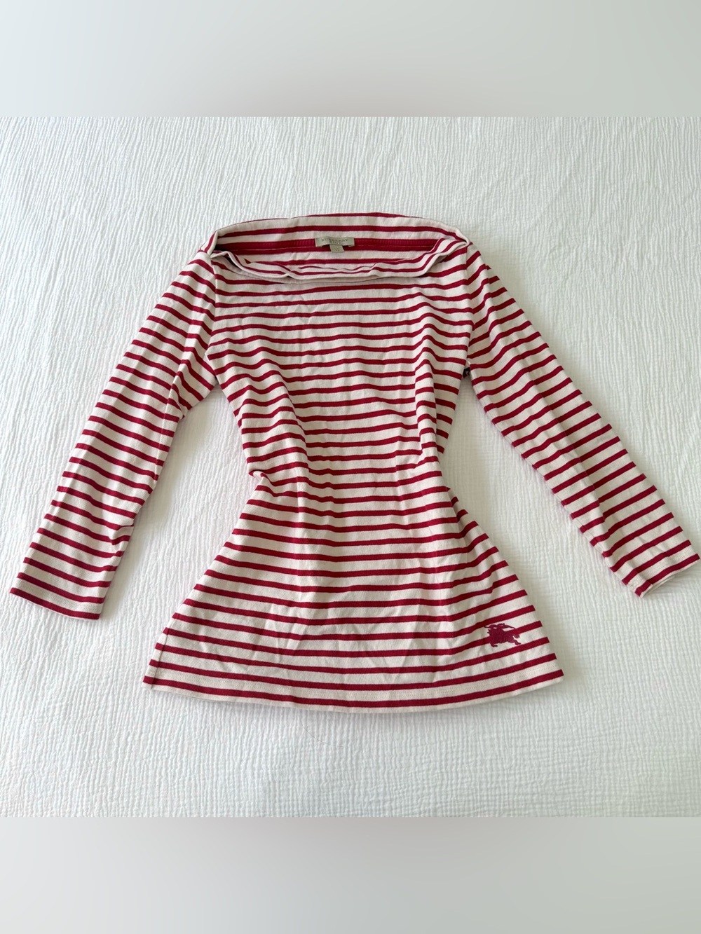 Burberry Boat Neck Red and White Striped Long Sleeve top